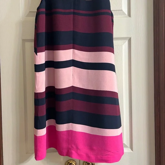 Ann Taylor Factory Sleeveless Burgundy—Multi Stripes Career Casual Dress - Picture 5 of 9
